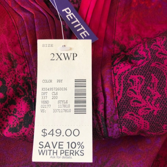 NWT Catherines 2XWP Petite Blouse Top Pink Purple V Neck Longs-sleeve Womens - Picture 3 of 16